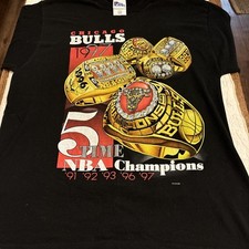 Vtg 1997 Pro Player Chicago Bulls Rings 5 Time NBA Champions T Shirt Size Large