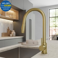 Pull Out Kitchen Mixer Tap Dual Spray Swivel Spout Single Lever Brushed Brass