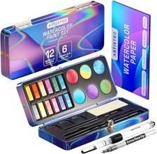 ARTISTRO Metallic Watercolor Paints Set of 18, Palette set Including 12 Metallic