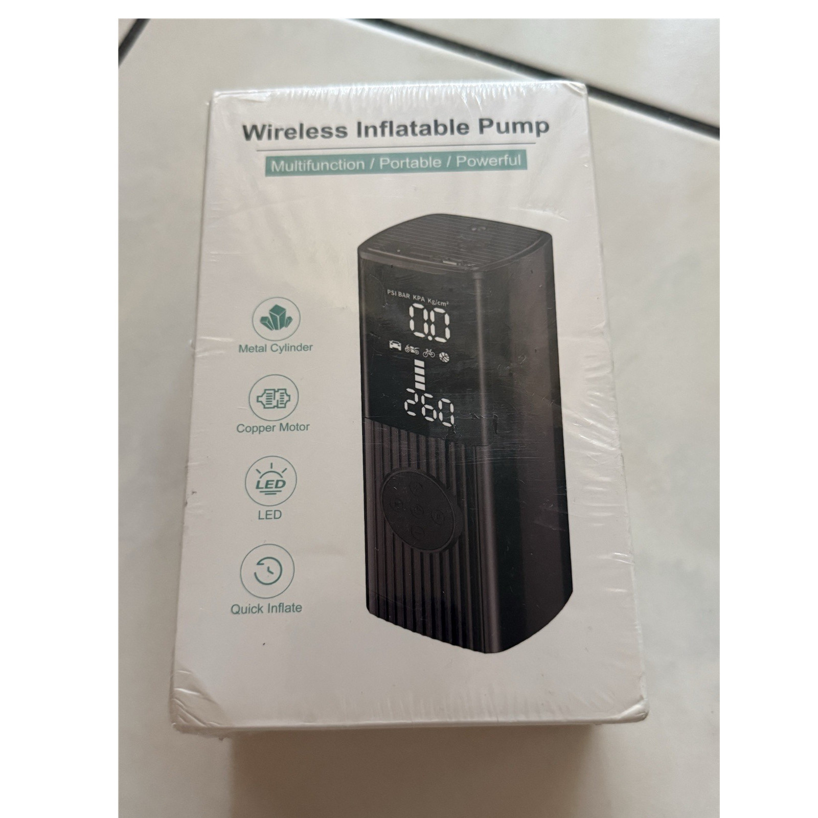 (New) Wireless Portable Compressor, Digital Gauge, LED, Quick Inflate, Metal, Black (14.99 USD)