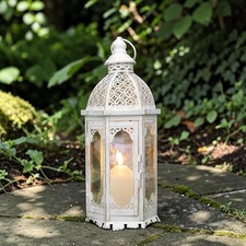 Hanging Candle Lantern Retro Hollow Dome Candle Holder Home Garden 38cm White
