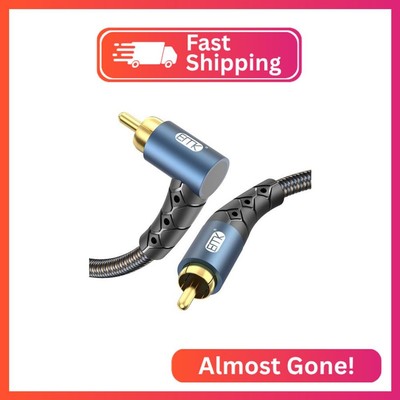 EMK RCA Subwoofer Cable 90 Degree RCA to RCA Audio Cable 24K Gold-Plated Nylon B
