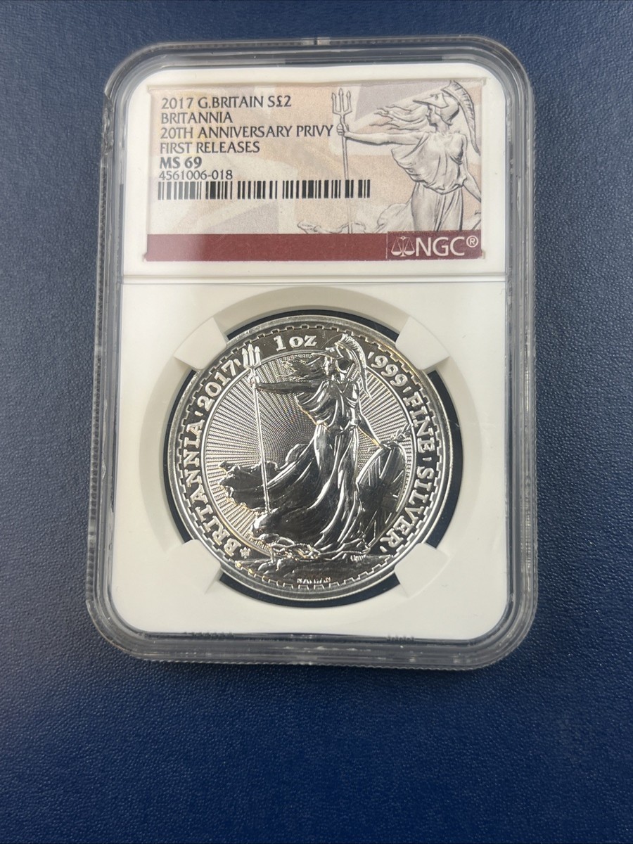 ＤＡＩＮＡ-ＲＯＹＡＬＭＩＮＴ 2017 Silver Britannia 1oz Coin NGC 20th Anniversary Privy First
