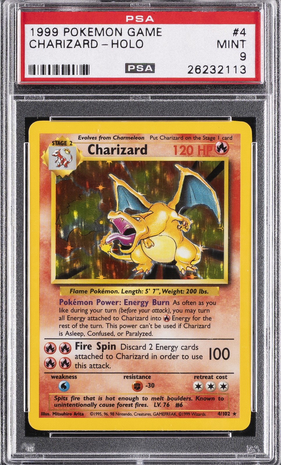 1999 POKEMON BASE SET UNLIMITED #4 CHARIZARD-HOLO PSA 9