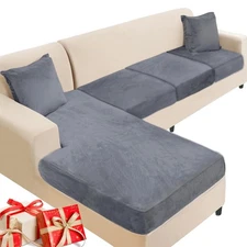 Sectional Couch Cover 4 Pieces Velvet Separate Couch Cushion Covers L Shape S...
