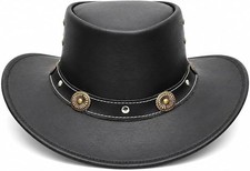Genuine Leather Cowboy Hat Black Western Outback Men Women - USA free Shipping