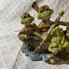 Lg. Whimsical Frog Figurine Tribal Family Fishing Trip. Hand-painted Poly resin — photo 2