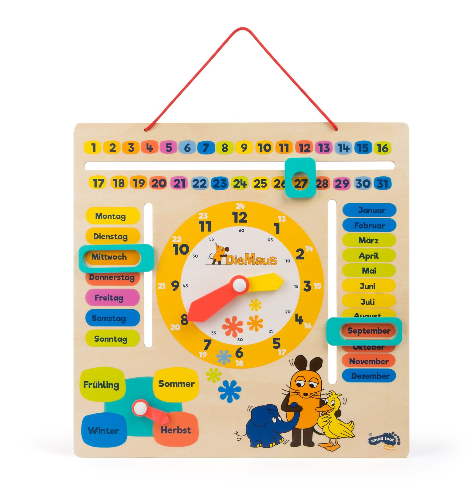 Small foot 10496 Learning board ''Mouse'' made of wood, teaches date, season and t