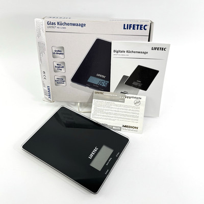 LIFETEC Glas Küchenwaage MD12989 | Digital 5kg LCD | Schwarz OVP Küchenhelfer