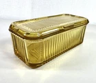 Vintage Federal Glass Amber  Refrigerator Dish - Rectangle - 8 1/2 X 4" With Lid