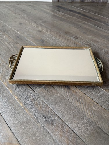 “Vintage Brass Mirrored Serving Tray w/ Handles – Hollywood Regency Style”