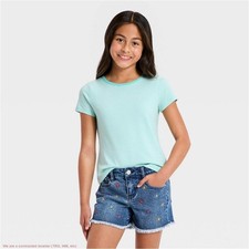 Girls' Striped T-Shirt - Cat & Jack Aqua Green XL Plus *SEE DEAL!!!*