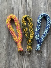 3 Pack Braided Paracord Keychain Lanyards w/ Key Rings, Multicolor