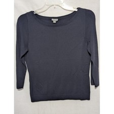 Ann Taylor Petites Navy Blue Scoop Neck 3/4 Sleeve Button Cuff Knit Sweater MP