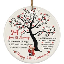 24 Years Love Ornament Happy 24th Anniversary Santa Claus Couple Christmas Gift