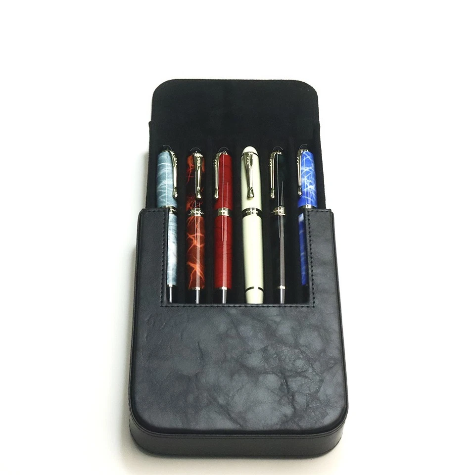 Estuche rígido de cuero para plumas estilográficas de 6 ranuras caja de almacenamiento organizador + bandeja para plumas extraíble Foto 2 de 4