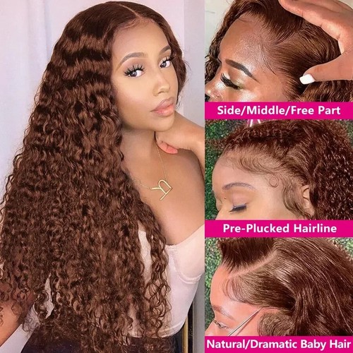 Schokobraune versaute lockige Lace Frontal Echthaar Transparent Lace Front Perücke - Bild 2 von 11