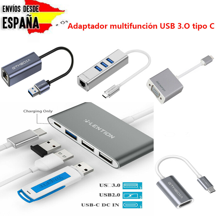 USB 2 en 1 Tipo C Adaptador de estilo múltiple Convertidor VGA...
