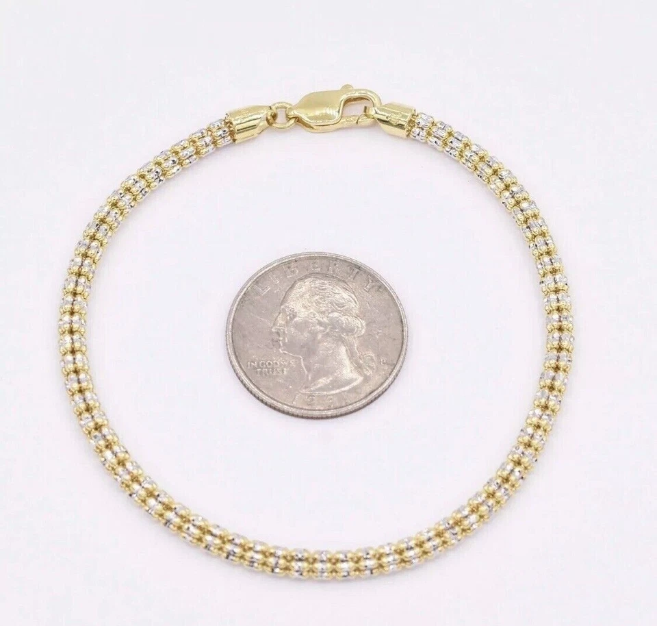 3.5mm Diamond Cut Ice Chain Link Bracelet Real 10K Yellow White Gold 8” Long - Image 3 of 4