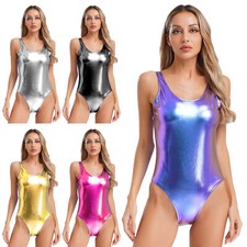 Women Bodysuit Shiny Metallic Jumpsuit Dance Leotard Carnival Clubwear Party