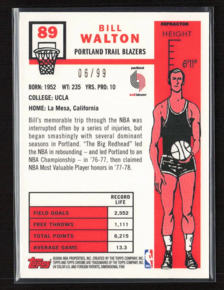 2007-08 Topps Chrome #89 Bill Walton /99 - Image 2 of 2