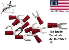 10x 10 Red Spade Terminal 22-16 AWG Wire Electrical Connector Fork End Crimp On