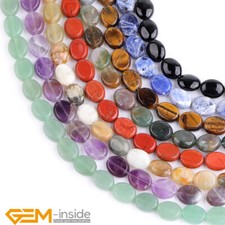 Wholesale Natural Assorted Gemstones Oval Flat Spacer Beads Strand 15" 8x10mm