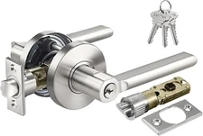 BESTTEN Heavy Duty Satin Nickel Entry Door Lever, with Removable Latch