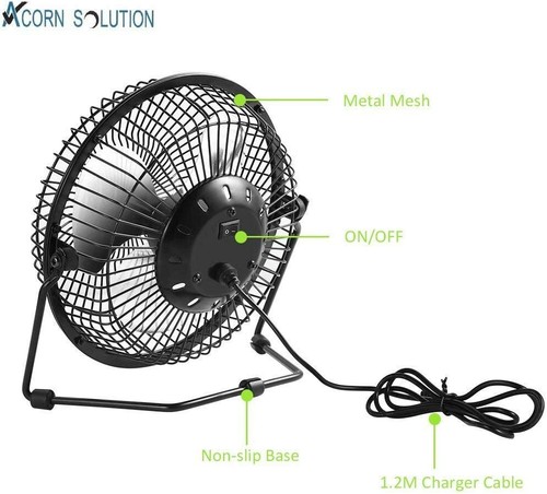 4" Mini USB Desk Fan Oscillating Extendable Pedestal Black Fan - Picture 2 of 7