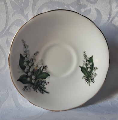 WINDSOR MAIGLÖCKCHEN UNTERTASSE BONE CHINA TEEUNTERTASSE WEISS UND GRAU BLUMEN