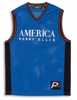 PERRY ELLIS MESH JERSEY L AMERICA NEW BASKETBALL SHIRT V NECK TANK TOP 