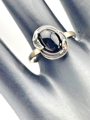 925 STERLING SILBER RING SCHWARZER ONYX BLATT WIRBEL GRÖSSE 7 SOUTHWESTERN 170