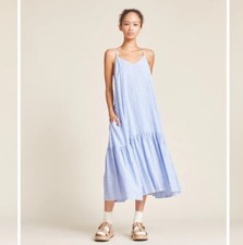 Trovata Birds of Paradis Ari Midi Dress Size XS Regatta Striped Linen Coastal