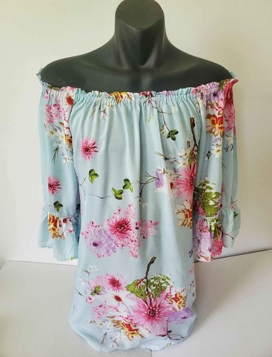 Floral ladies top size 8-10 Carolyn Morgan Off Sholder Soft - Picture 2 of 5