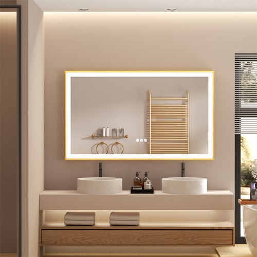Large LED Bathroom Wall Mirror Gold Frame Demister Touch Control Anti-fog Mirror - Picture 18 of 22