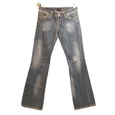 VIGOSS fit/bootcut jeans Womens Size 5/28 blue Denim distressed flap pockets 