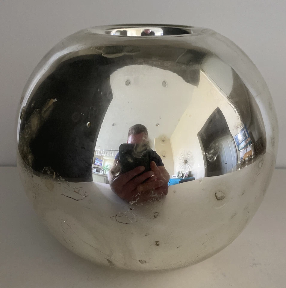 Jarrón con soporte para candelabros de vidrio mercurio 6” redondo diseño retro vintage único Foto 2 de 4