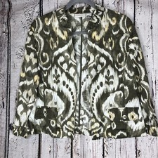 Chico s 1 Women s Crop Open Blazer 3/4 Sleeves Pockets Pattern Linen Blend EUC