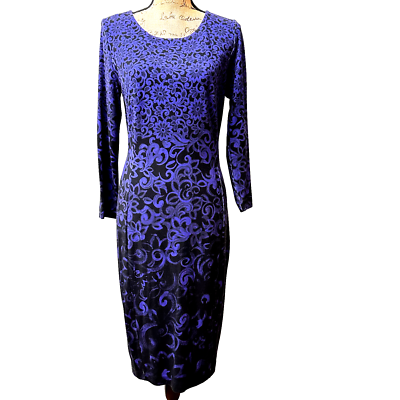 ESCADA Womens Sheath Midi Dress Sz 36/8 Purple Black Paisley Long Sleeve  Stretch | eBay
