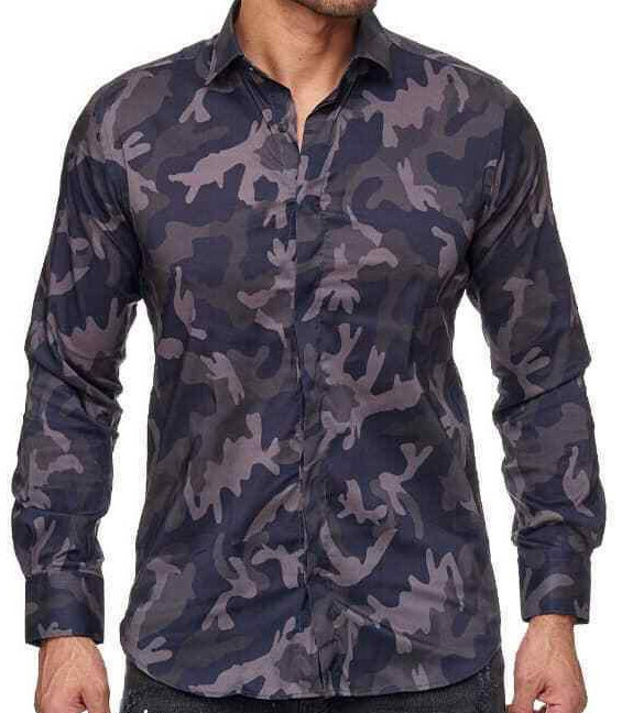 Ejército Army Camuflaje Manga Larga Hombre Camisa Elegante Exclusiv Slim Fit