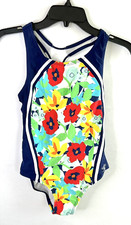 Speedo Girl s Thick Strap Blue Multicolor One Piece Swimsuit Size 14