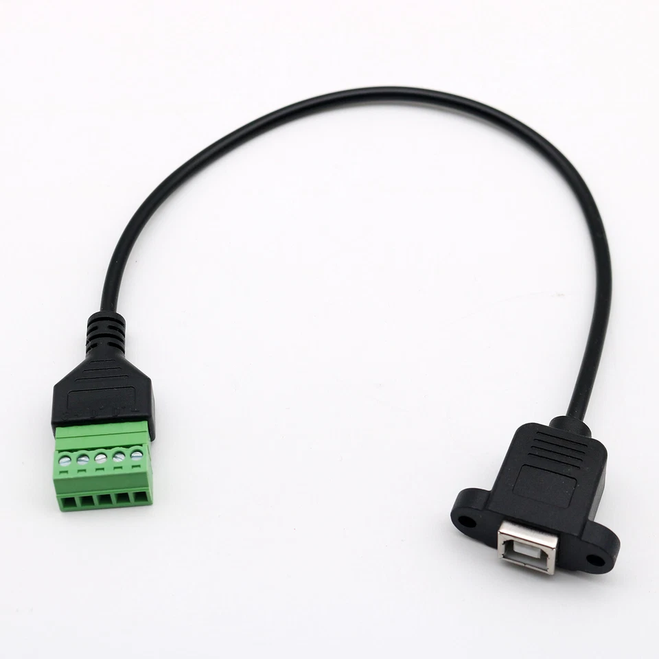USB 2.0 B Female Panel to 5 Pin Screw Connector w/ Shield Terminal Adapter Cable - Image 2 of 4