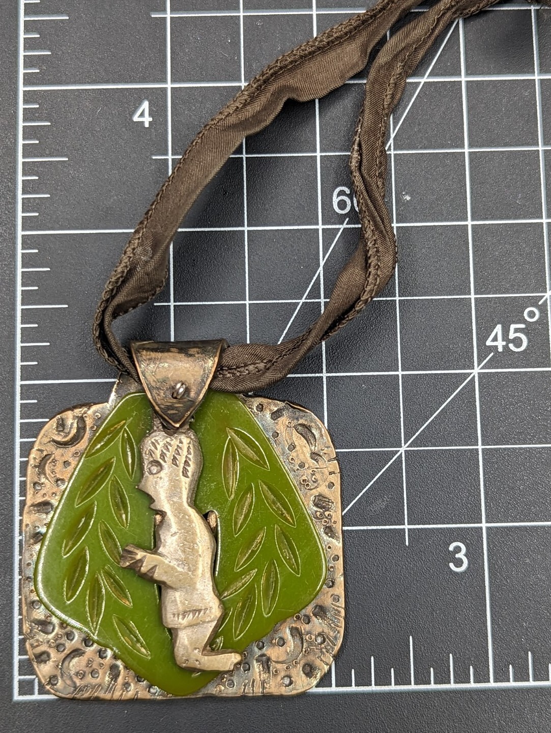 Unique Artisan Handmade Green Bakelite Metal Figu… - image 5