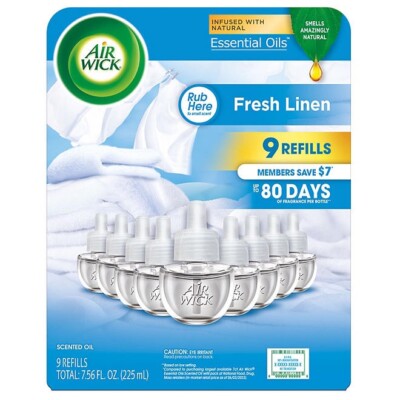 Air Wick Scented Oil Air Freshener Refills, 9 ct Fresh Linen