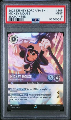 2023 DISNEY LORCANA EN 1-THE FIRST CHAPTER MICKEY MOUSE - WAYWARD SORCERER PSA 9