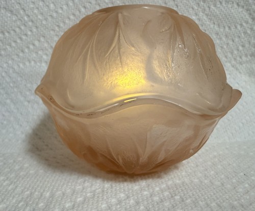 Indiana Glass Satin Pink Frosted Cabbage Leaf Pebble Fairy Lamp Candle