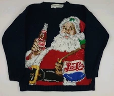 Vintage Eagles Eye Santa Claus Pepsi Pattern Sweater Rare Holiday Christmas USA 