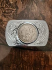 Morgan Dollar Belt Buckle 1883 Silver Plated Good Condition
