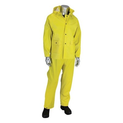3 Piece Heavy Duty Waterproof Ribbed Lined PVC RAIN SUIT Jacket Hood Overalls