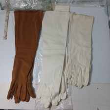 Vintage White  Tan Fashion Opera Gloves 3 pair Flex Suede Cotton Silk Polyester